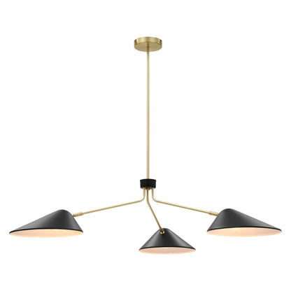 Journey 3-Light Arm Pendant, brass gold finish with black shades, 14-inch chandelier by Modway on Tampa Home & Garden Store