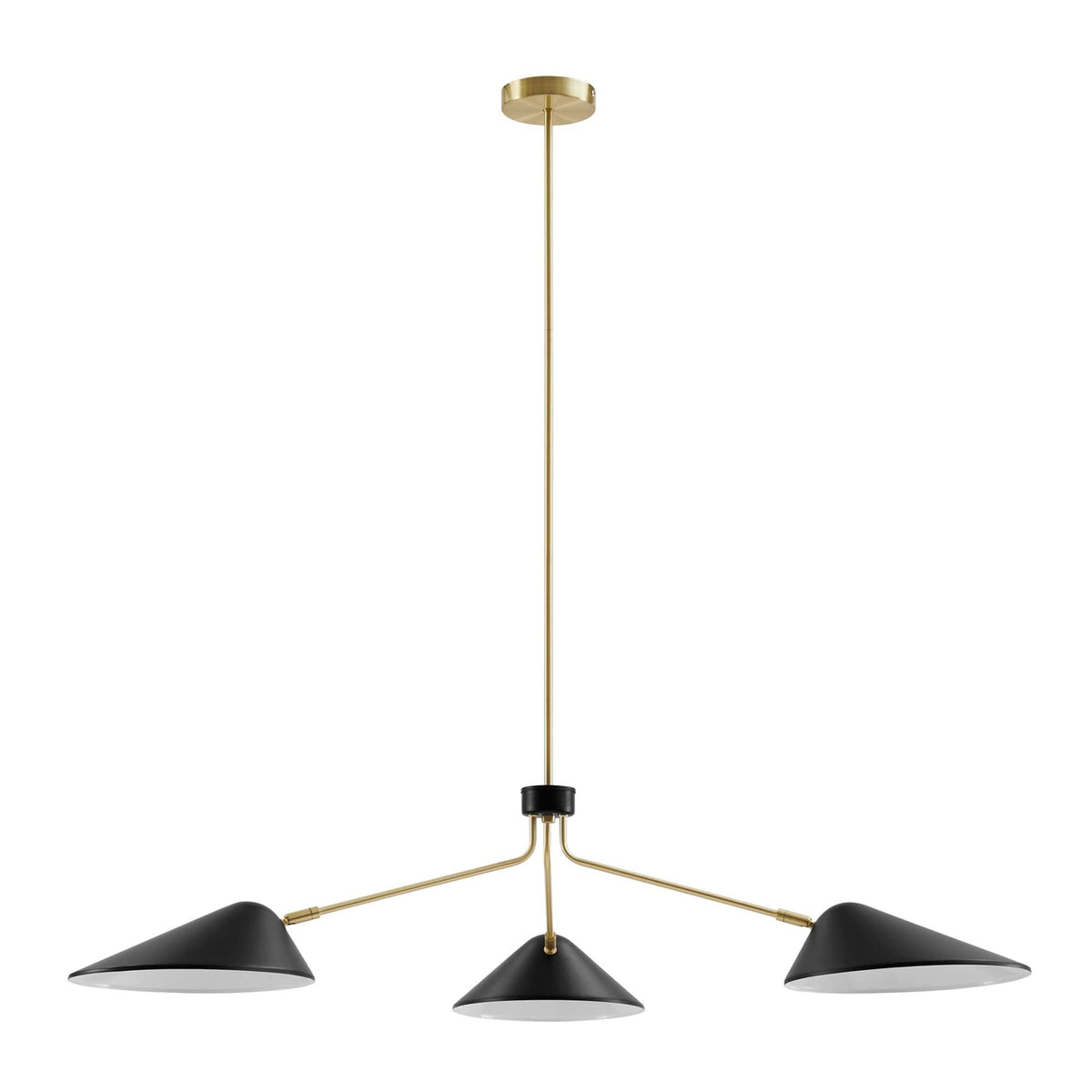Journey 3-Light 14in Arm Pendant brass finish with black cone shades by Modway on Tampa Home & Garden Store