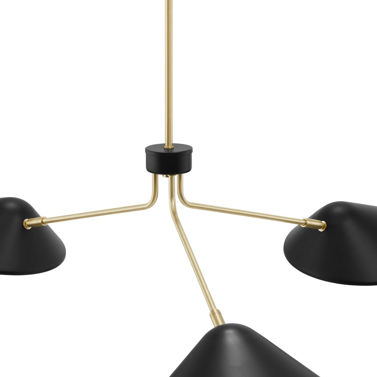 Journey 3-Light 14in Arm Pendant with brass arms and black shades modern chandelier on Tampa Home & Garden Store