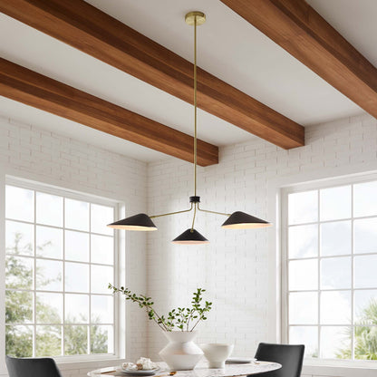 Journey 3-Light 14in arm pendant with brass finish and black shades on Tampa Home & Garden Store