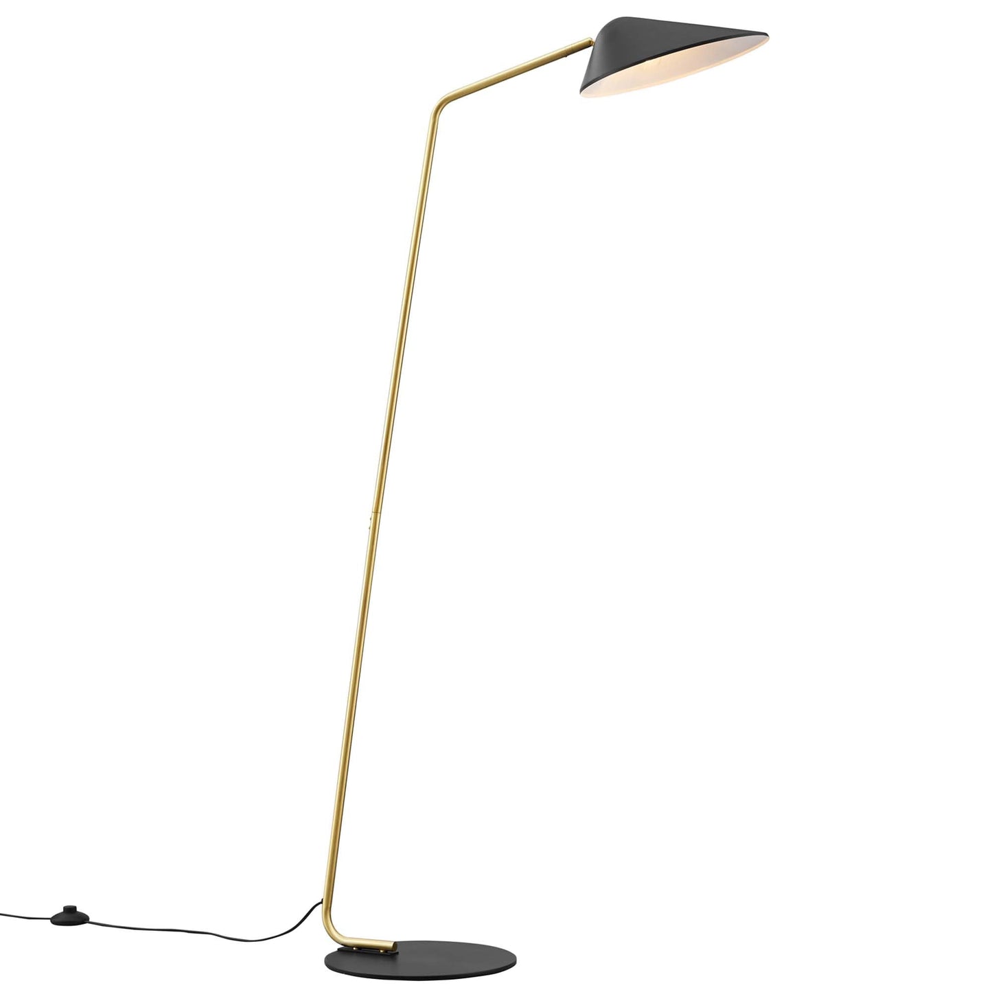 Journey standing floor lamp by Modway with brass arc stem and black shade on Tampa Home & Garden Store