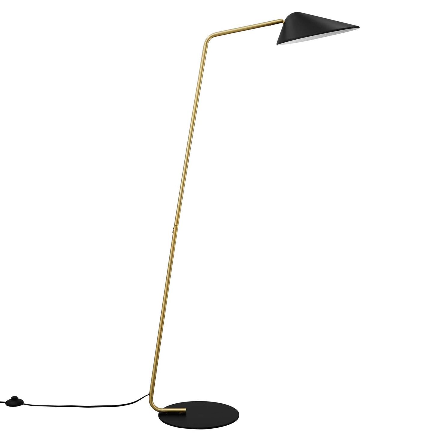 Journey Standing Floor Lamp by Modway, gold arc stem with black shade and round base on Tampa Home & Garden Store