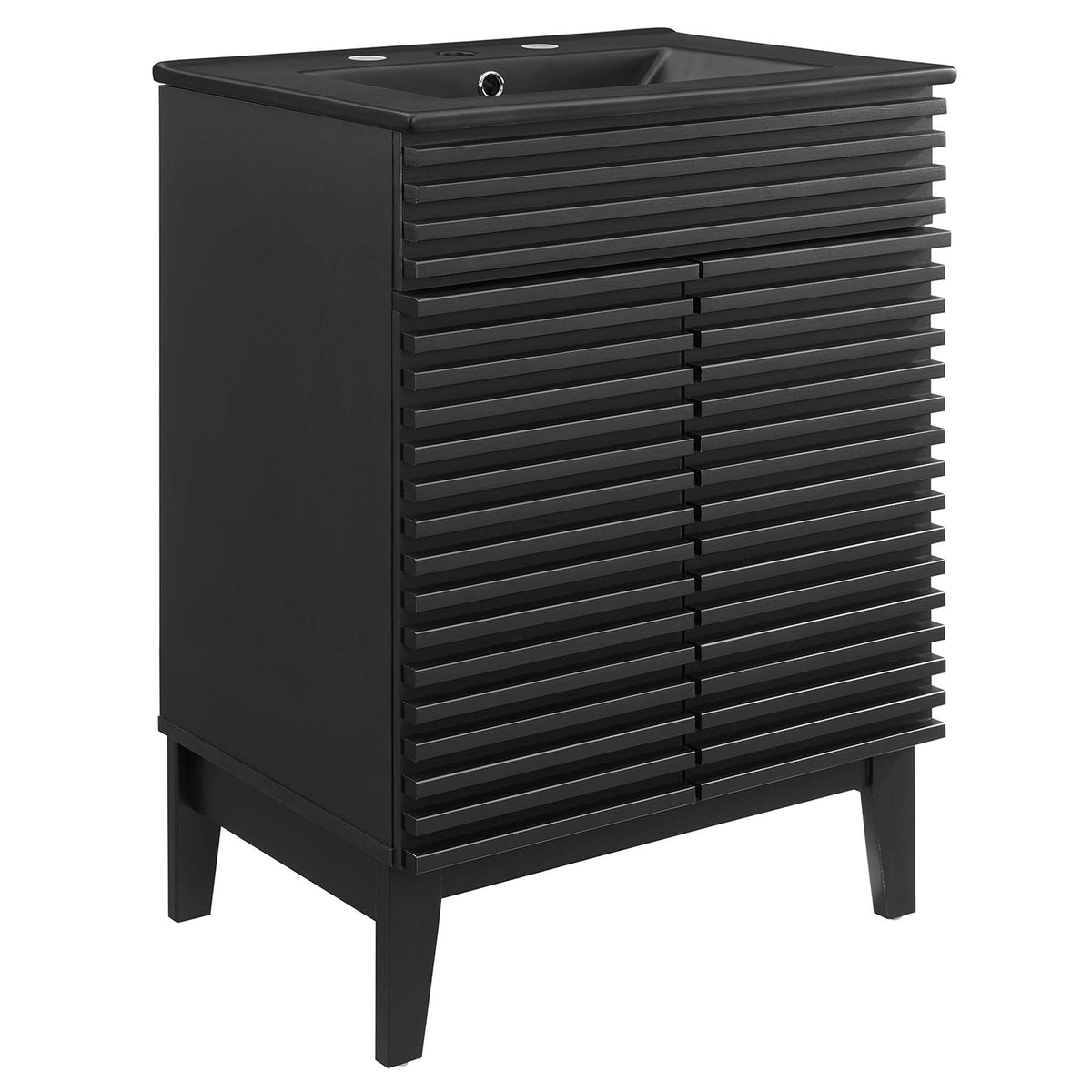Render bathroom vanity by Modway, black slatted-front cabinet with integrated sink on Tampa Home & Garden Store