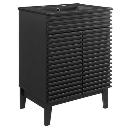 Render bathroom vanity by Modway, black slatted-front cabinet with integrated sink on Tampa Home & Garden Store