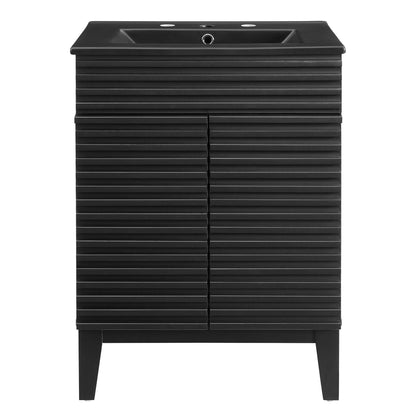 Render bathroom vanity by Modway, black slatted vanity base with integrated sink on Tampa Home & Garden Store