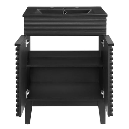 Render Bathroom Vanity by Modway, black slatted cabinet with integrated sink opening on Tampa Home & Garden Store