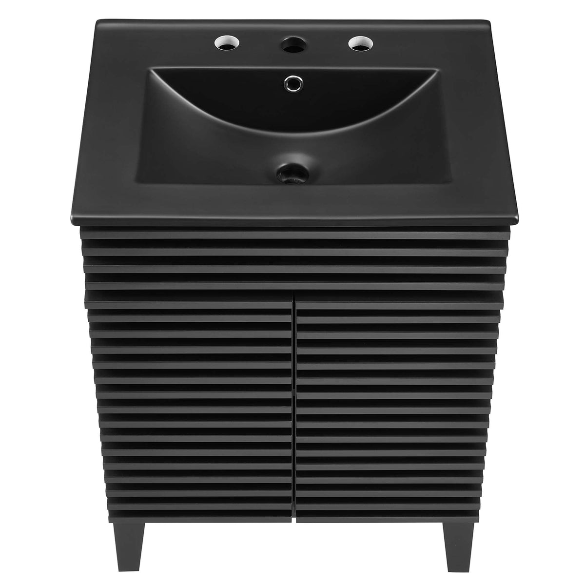 Render Bathroom Vanity by Modway black grooved vanity with sink deck and faucet holes on Tampa Home & Garden Store