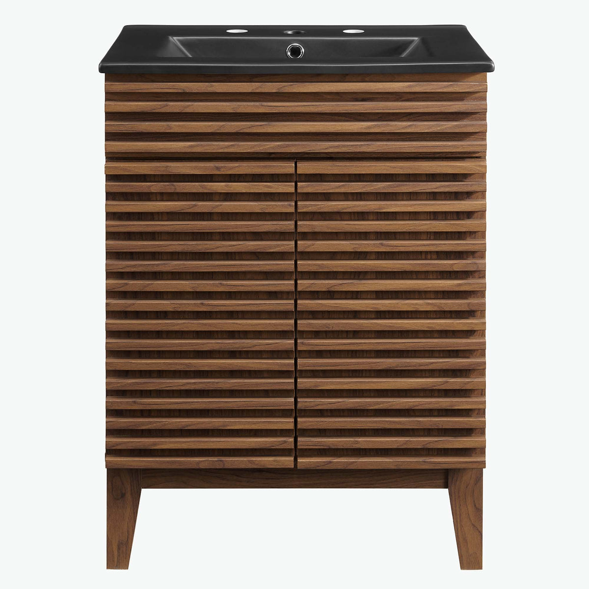 Render Bathroom Vanity by Modway, dark brown slatted wood cabinet with black countertop on Tampa Home & Garden Store