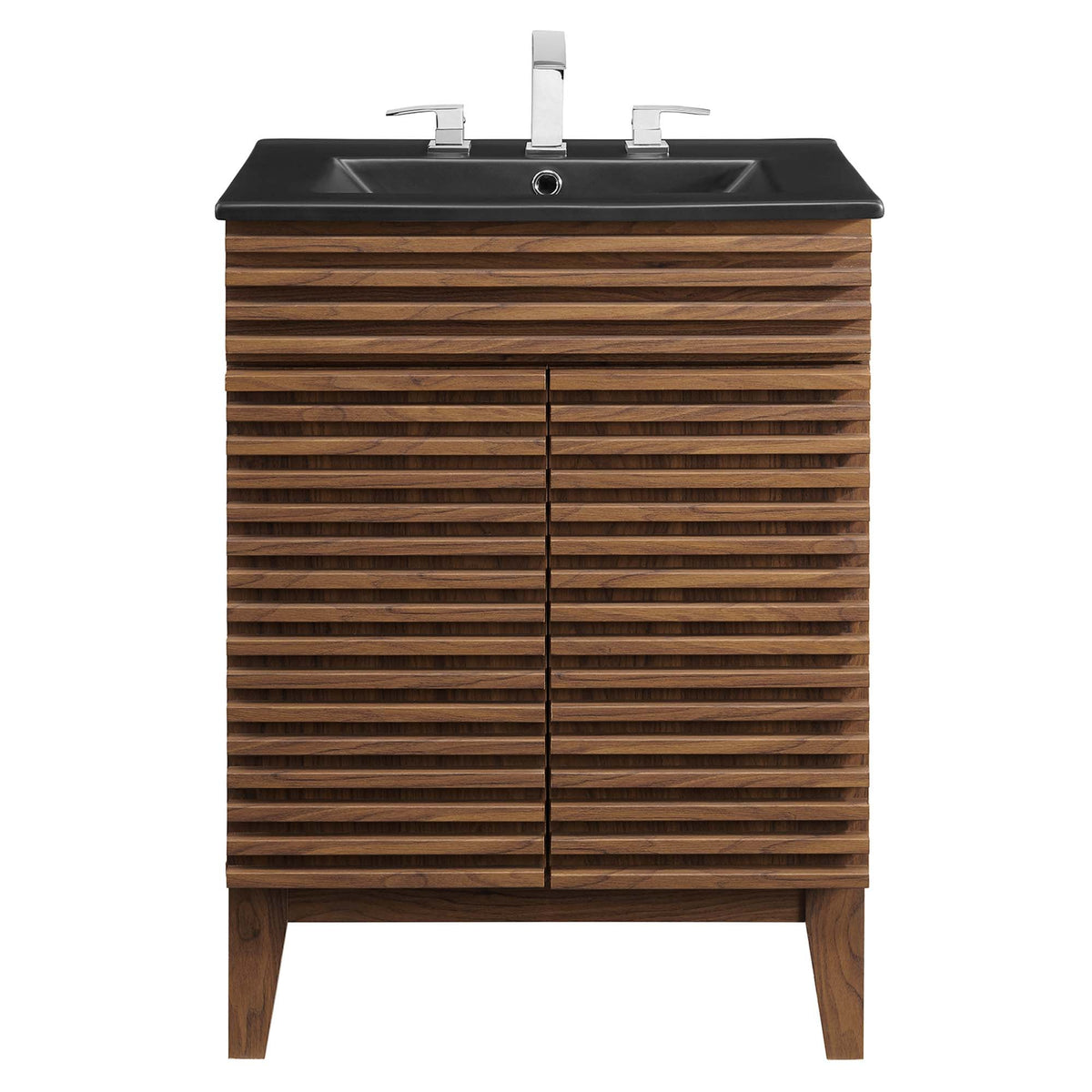 Render Bathroom Vanity by Modway with dark countertop and a wood slatted cabinet on Tampa Home & Garden Store