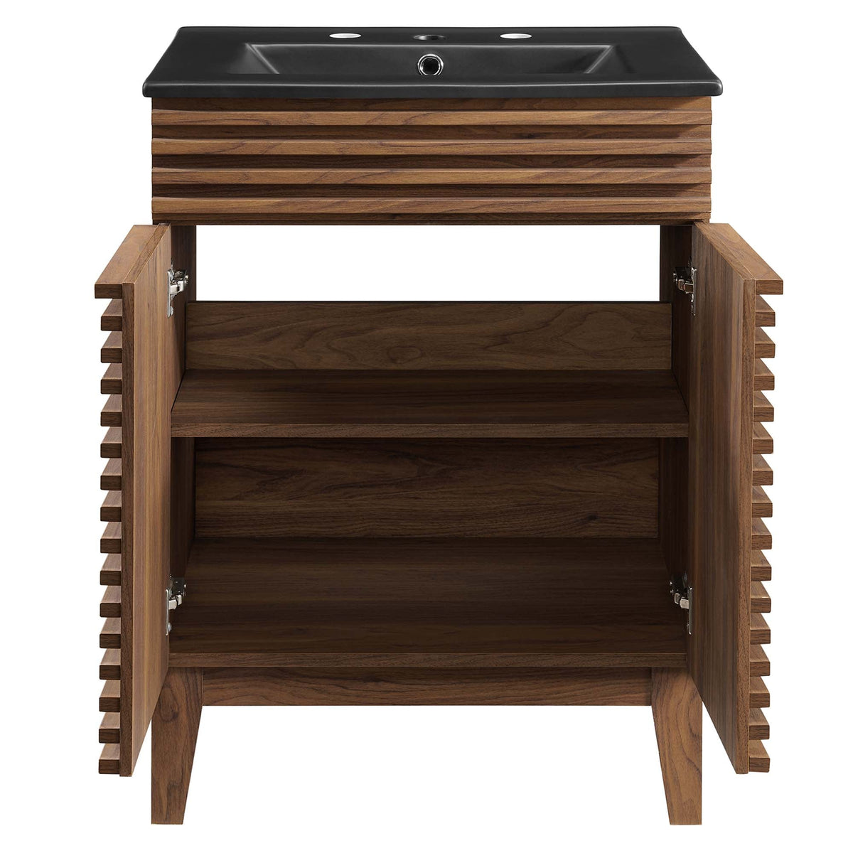Render Bathroom Vanity by Modway with a black sink atop a slatted walnut wood cabinet on Tampa Home & Garden Store