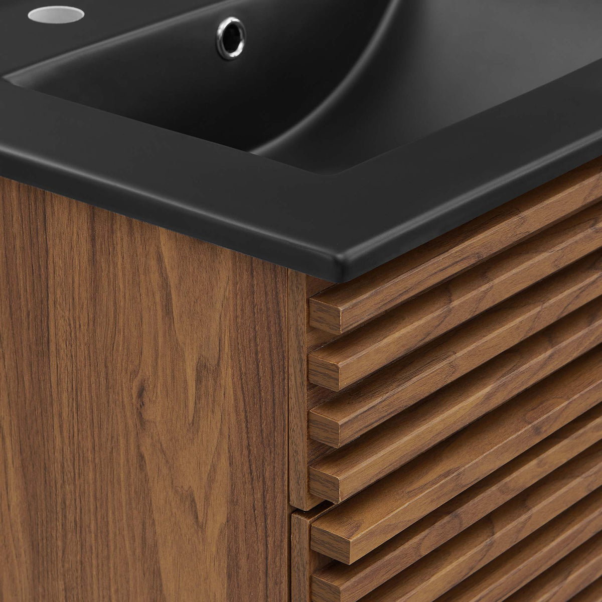 Render Bathroom Vanity by Modway with black countertop and wood slatted base on Tampa Home & Garden Store