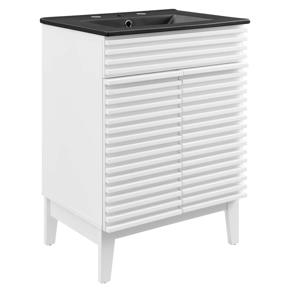 Bathroom vanity by Modway, white base with black countertop and slatted drawers on Tampa Home & Garden Store