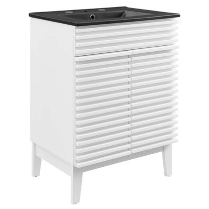 Bathroom vanity by Modway, white base with black countertop and slatted drawers on Tampa Home & Garden Store