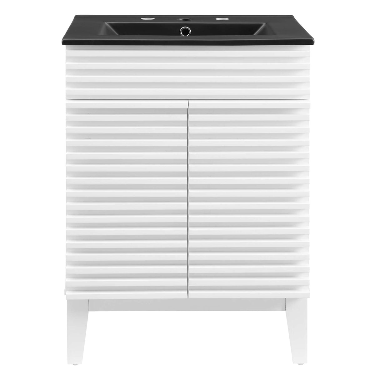 Render Bathroom Vanity by Modway, white ribbed cabinet with black countertop on Tampa Home & Garden Store