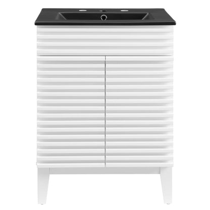 Render Bathroom Vanity by Modway, white ribbed cabinet with black countertop on Tampa Home & Garden Store