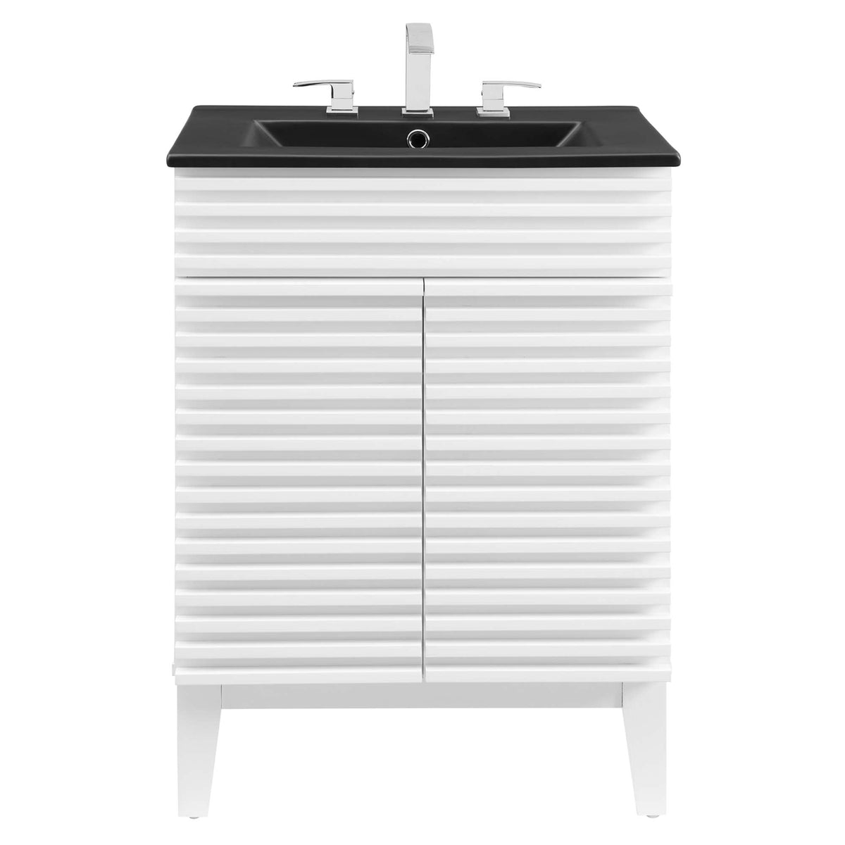Render bathroom vanity by Modway with black top, white ribbed base, chrome faucet on Tampa Home & Garden Store