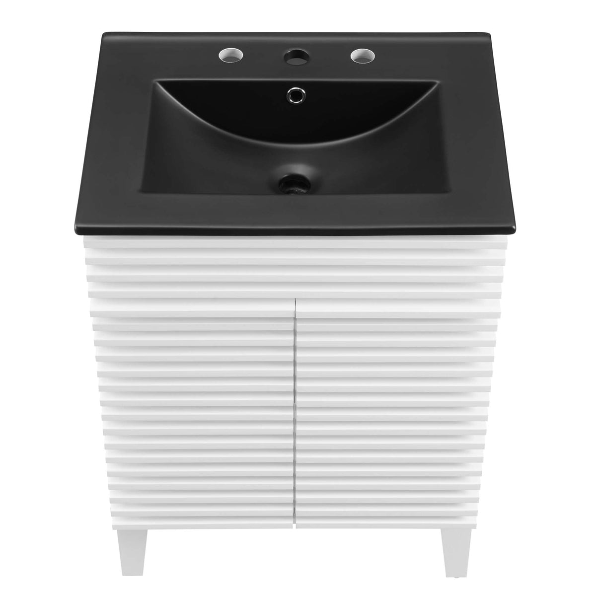 Render bathroom vanity by Modway with black countertop, integrated basin, white cabinet base on Tampa Home & Garden Store