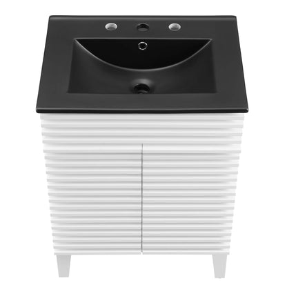 Render bathroom vanity by Modway with black countertop, integrated basin, white cabinet base on Tampa Home & Garden Store