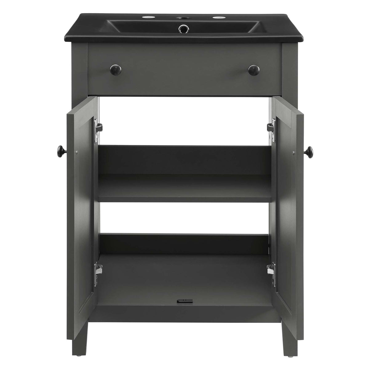 Nantucket bathroom vanity by Modway in dark gray with black countertop and two round knobs on Tampa Home & Garden Store