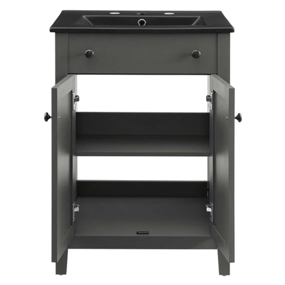 Nantucket bathroom vanity by Modway in dark gray with black countertop and two round knobs on Tampa Home & Garden Store