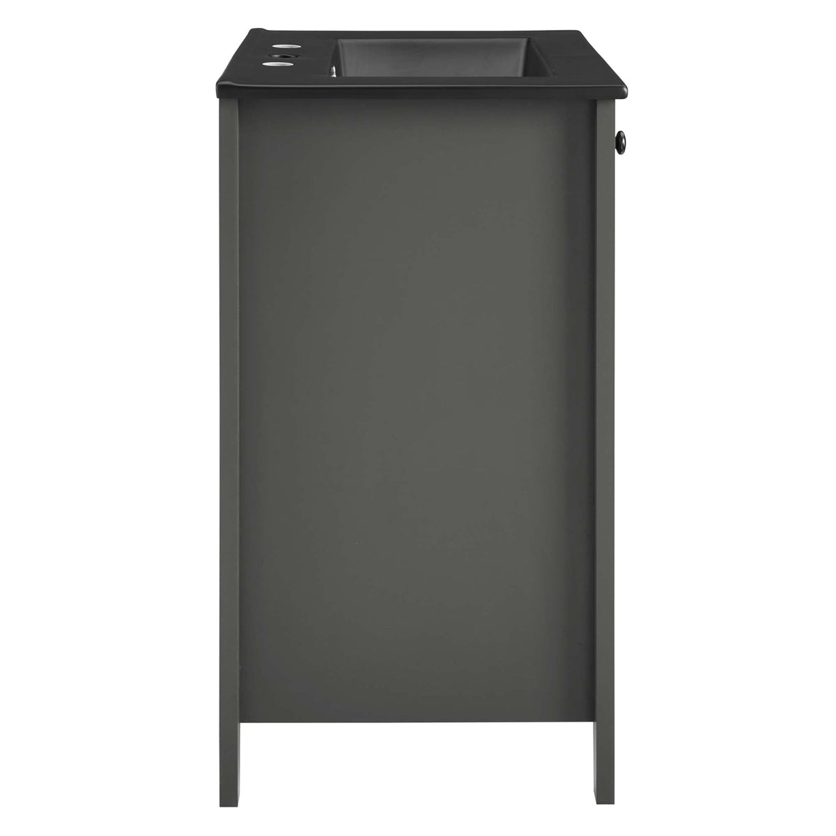 Nantucket bathroom vanity gray-green cabinet with black countertop and sink opening HouseOfZazla on Tampa Home & Garden Store