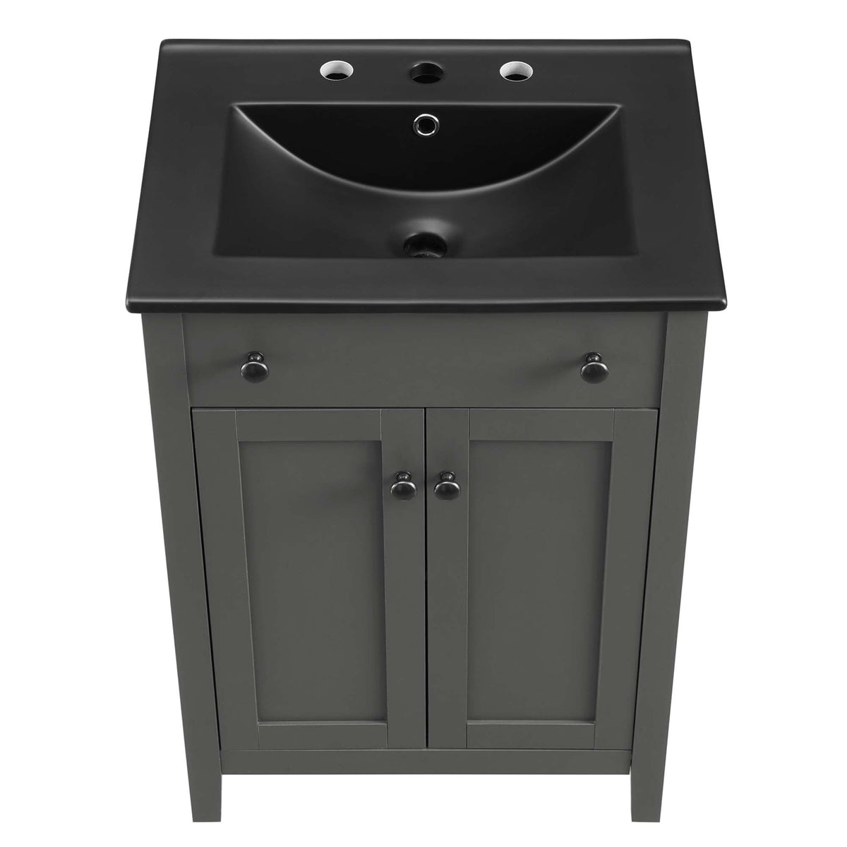 Nantucket Bathroom Vanity by Modway, charcoal gray vanity with black sink and metal knobs on Tampa Home & Garden Store