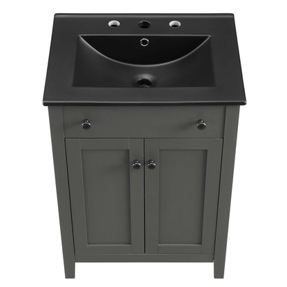 Nantucket Bathroom Vanity by Modway, charcoal gray vanity with black sink and metal knobs on Tampa Home & Garden Store
