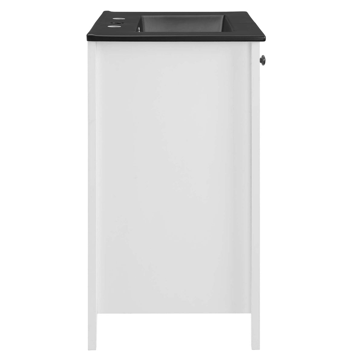 Nantucket Bathroom Vanity white cabinet with black countertop and inset sink cutout on Tampa Home & Garden Store