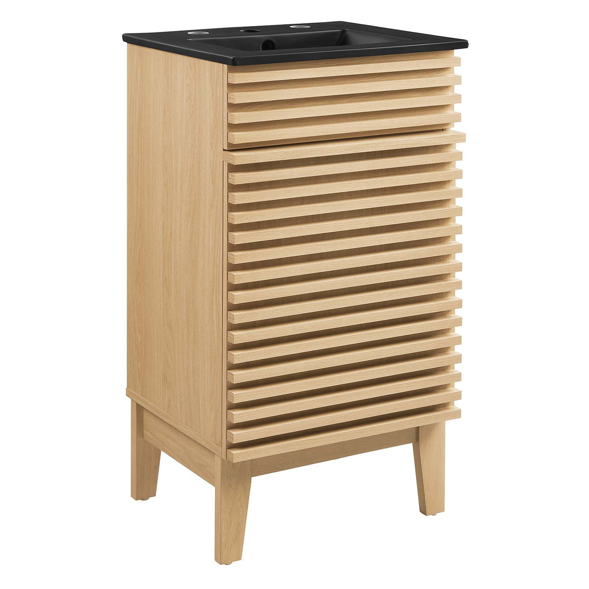 Render Bathroom Vanity by Modway with natural oak slats and black top by HouseOfZazla on Tampa Home & Garden Store
