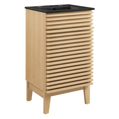 Render Bathroom Vanity by Modway with natural oak slats and black top by HouseOfZazla on Tampa Home & Garden Store