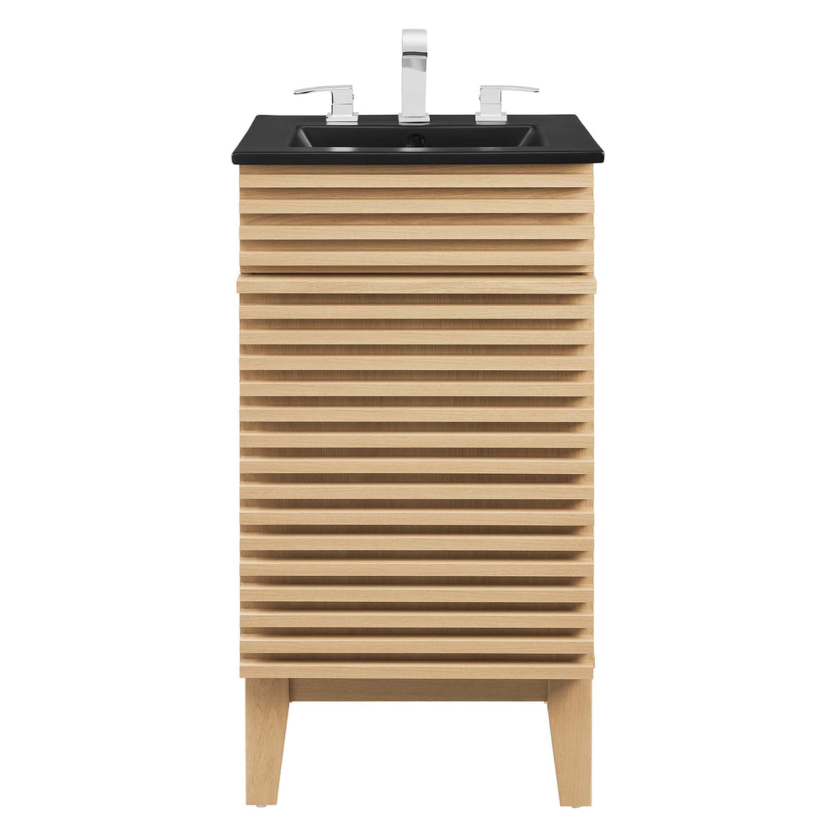 Render bathroom vanity by Modway with black countertop, slatted cabinet, chrome faucet on Tampa Home & Garden Store