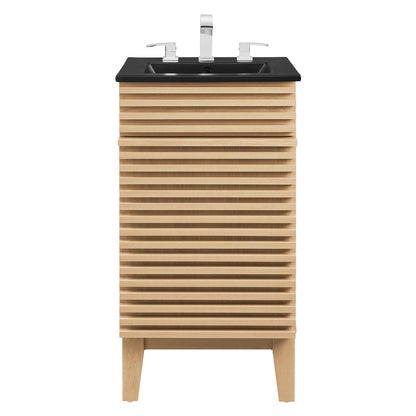 Render bathroom vanity by Modway with black countertop, slatted cabinet, chrome faucet on Tampa Home & Garden Store