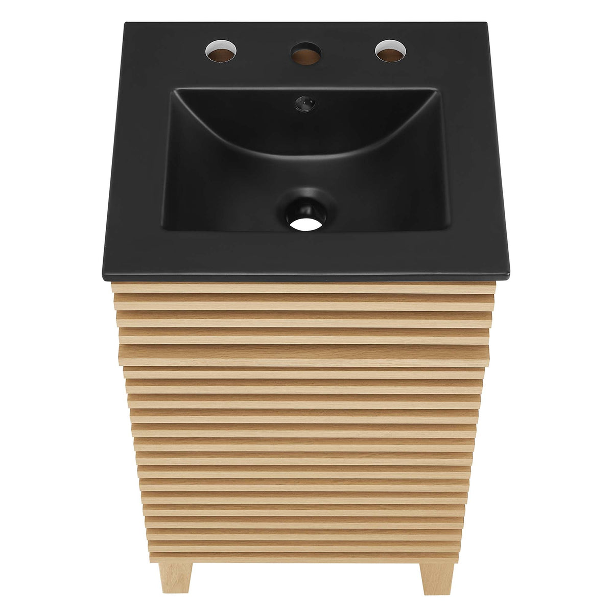Render bathroom vanity by Modway: black rectangular sink on natural wood slatted base on Tampa Home & Garden Store
