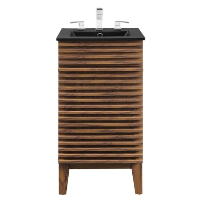 Render Bathroom Vanity by Modway, black countertop on wood slat cabinet with chrome faucet on Tampa Home & Garden Store