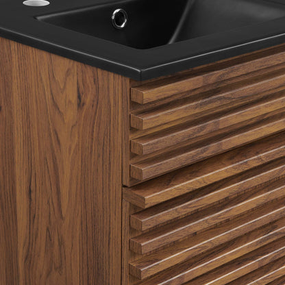 Render Bathroom Vanity by Modway with warm wood cabinet and black countertop on Tampa Home & Garden Store