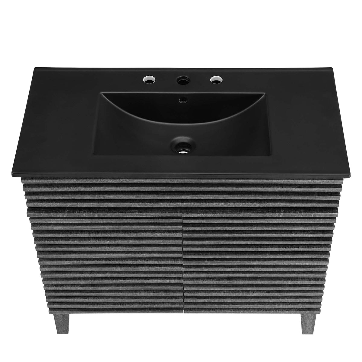 Render Bathroom Vanity by Modway in black with three faucet holes and stacked slatted base on Tampa Home & Garden Store
