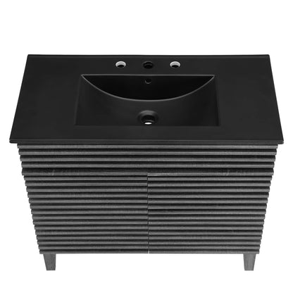 Render Bathroom Vanity by Modway in black with three faucet holes and stacked slatted base on Tampa Home & Garden Store
