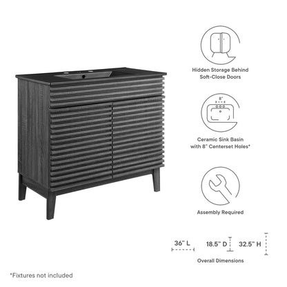 Render Bathroom Vanity by Modway, dark wood cabinet with slatted front and ceramic sink on Tampa Home & Garden Store