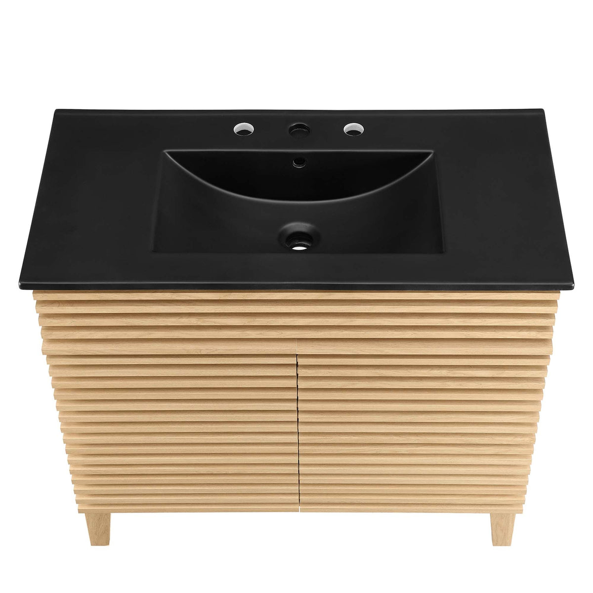 Render bathroom vanity by HouseOfZazla: black rectangular sink top on wood slatted base on Tampa Home & Garden Store