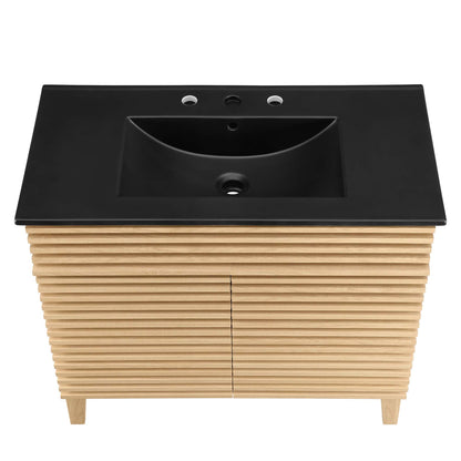 Render bathroom vanity by HouseOfZazla: black rectangular sink top on wood slatted base on Tampa Home & Garden Store