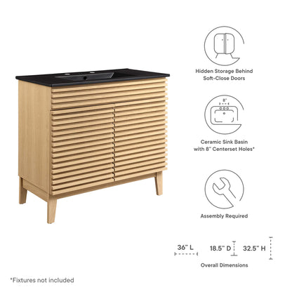 Render Bathroom Vanity by Modway, slatted oak cabinet with black countertop on Tampa Home & Garden Store