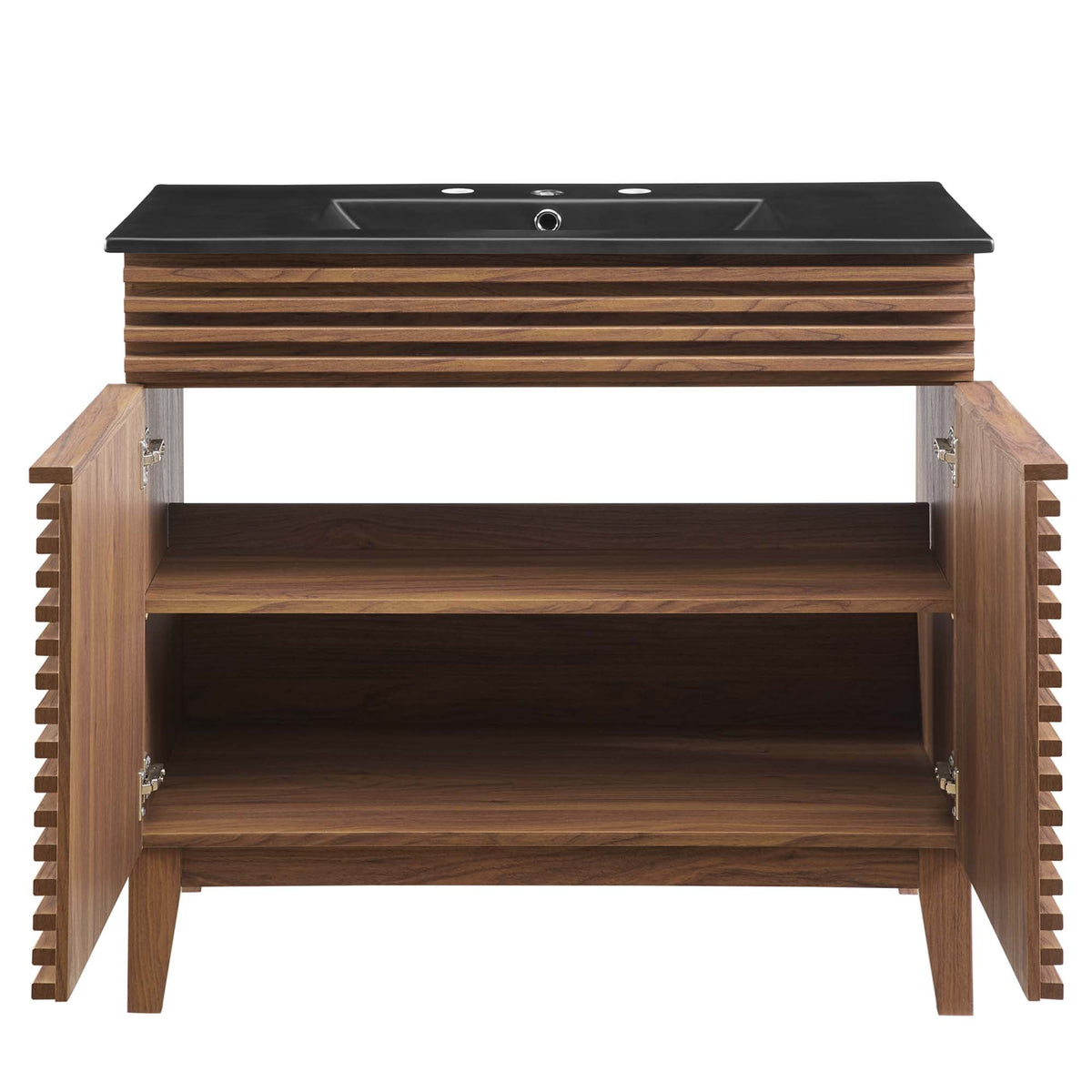 Render Bathroom Vanity by Modway with black countertop and horizontal wooden slats on Tampa Home & Garden Store