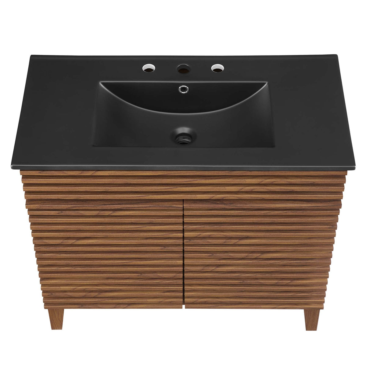 Render Bathroom Vanity by Modway with black countertop and wooden slat base on Tampa Home & Garden Store