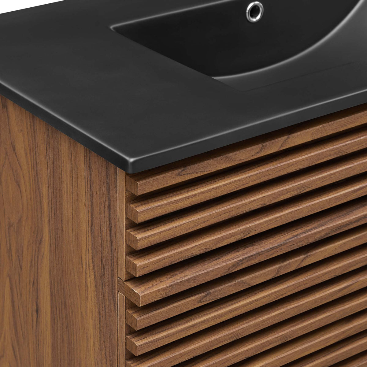 Render Bathroom Vanity by Modway with a dark gray countertop and warm wood slatted cabinet on Tampa Home & Garden Store