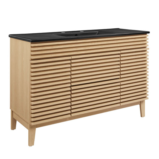 Render Single Sink Bathroom Vanity by Modway with black countertop and light oak slatted cabinet on Tampa Home & Garden Store