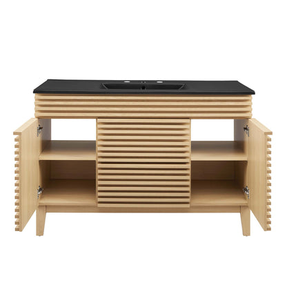 Render Single Sink Bathroom Vanity by Modway with black countertop and slatted wood base on Tampa Home & Garden Store