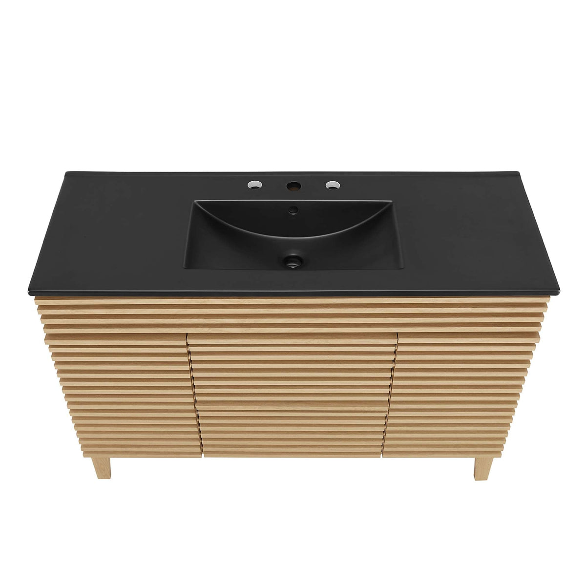 Render Single Sink Bathroom Vanity by Modway black countertop with slatted wood base on Tampa Home & Garden Store
