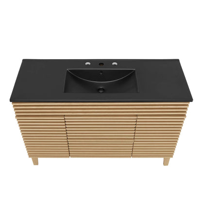 Render Single Sink Bathroom Vanity by Modway black countertop with slatted wood base on Tampa Home & Garden Store