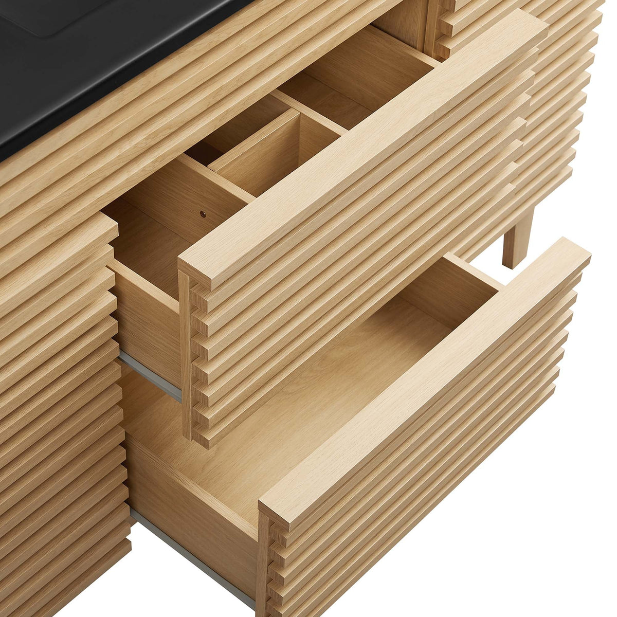 Render single sink bathroom vanity in light oak with slatted front drawers by HouseOfZazla on Tampa Home & Garden Store