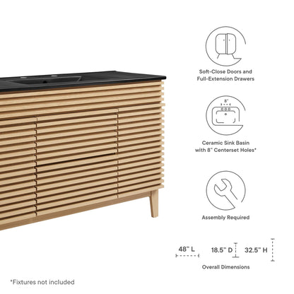 Render Single Sink Bathroom Vanity by Modway with natural wood slats and black countertop on Tampa Home & Garden Store